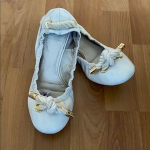 Tory Burch white flats with gold accents